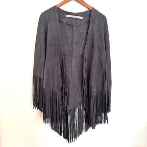 Michelle May New York Designs Gray Fringed Shawl Cape Wrap O/S